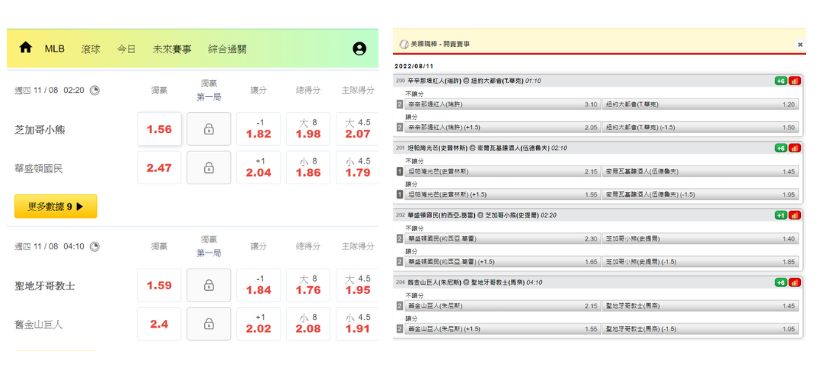 球狀元、台灣運彩MLB投注畫面
