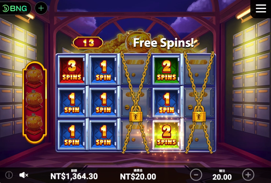 BNG電子老虎機超級豬寶大盜免費遊戲畫面